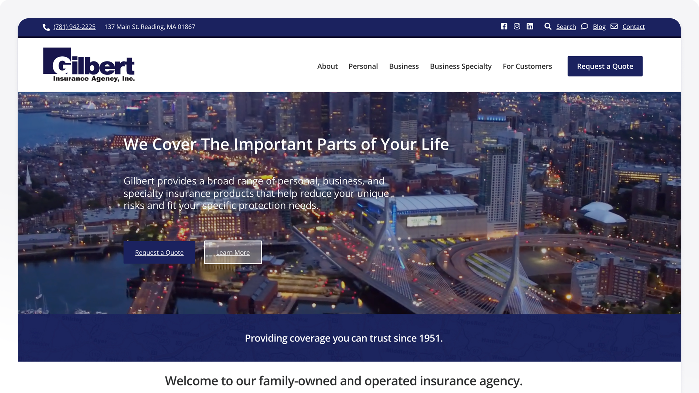 Gilbert Insurance website screenshot