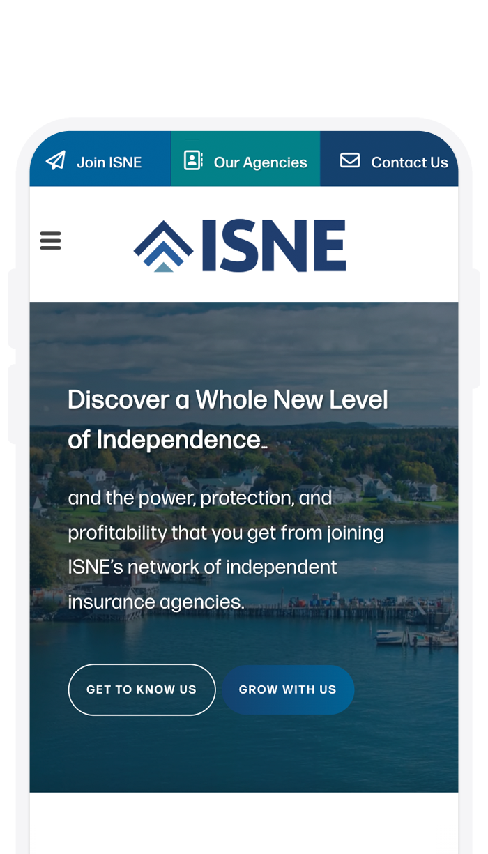 ISNE website mobile screenshot